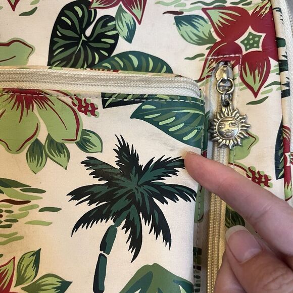 Vintage SUNNY HAWAII Cream w/Palm Tree Floral Print Mini Backpack Purse - Picture 11 of 14